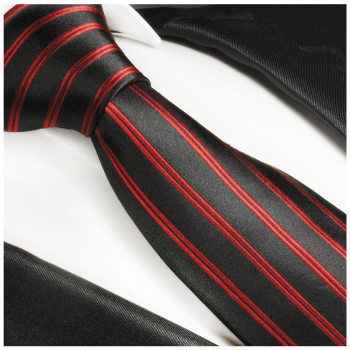 Krawatte schwarz rot 100% Seide gestreift 988