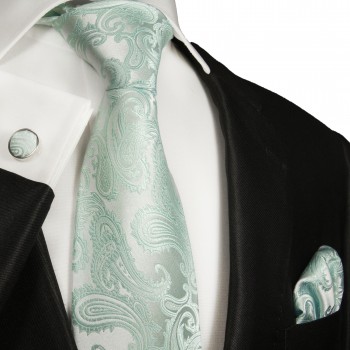 Blue paisley mens tie Set 3pcs. silk necktie + pocket square + cufflinks 989