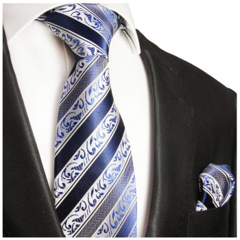 Blaues Krawatten Set 2tlg Seidenkrawatte + Einstecktuch 855