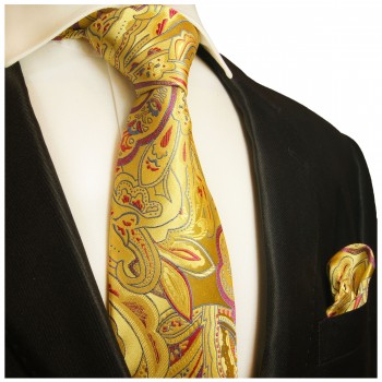 Silk Necktie Set 2pcs. mens tie and pocket square yellow pink 2028