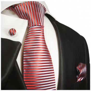 Blue red necktie set 3pcs + handkerchief + cufflinks 2004