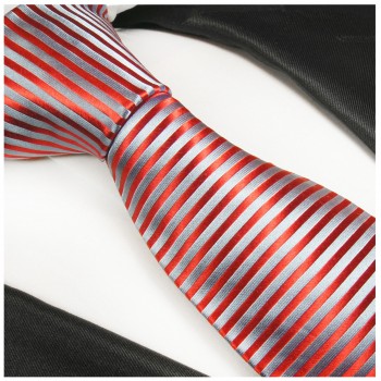 Krawatte blau rot gestreift Seidenkrawatte - Seide - Krawatte mit Einstecktuch und Manschettenknöpfe