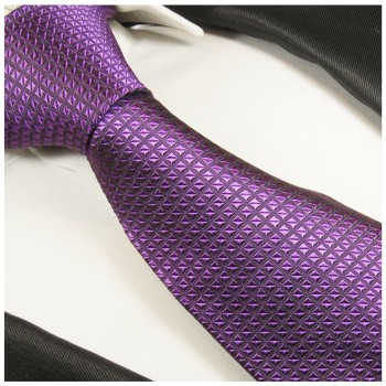 Krawatte lila uni Seidenkrawatte - Seide - Krawatte mit Einstecktuch und Manschettenknöpfe