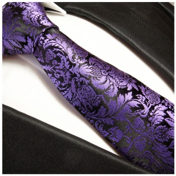 Paul Malone XL Krawatte 165cm schwarz lila florale Seidenkrawatte 353