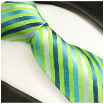 Krawatte grün blau türkis 100% Seide gestreift 530