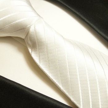 Weisses extra langes XL Krawatten Set 2tlg. 100% Seidenkrawatte + Einstecktuch by Paul Malone 691