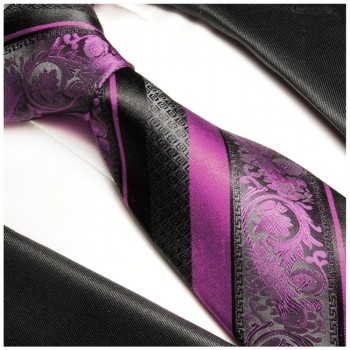 Krawatte pink schwarz barock gestreift Seide