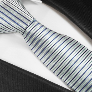 Krawatte blau silber 100% Seide gestreift 429