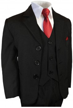 Boys waisted tuxedo suit set 6pcs. solid black