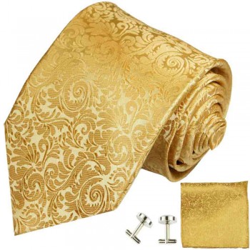 Krawatte gold barock Seidenkrawatte - Seide - Krawatte mit Einstecktuch und Manschettenknöpfe
