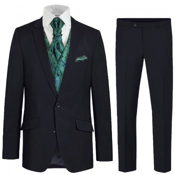 Bräutigam Hochzeitsanzug blau regular fit 6tlg - grüne paisley Hochzeit Weste - Herren Anzug 100% Schurwolle