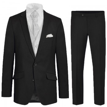 Eleganter schwarzer Anzug für den Bräutigam 6tlg - weißer barock Hochzeitsweste - Herren Hochzeitsanzug 100% Schurwolle