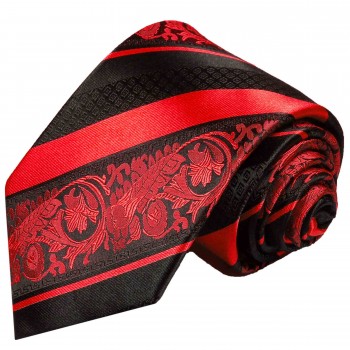 Krawatte rot barock gestreift Seidenkrawatte - Seide - Krawatte mit Einstecktuch und Manschettenknöpfe