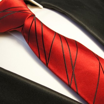 Krawatte rot schwarz 100% Seide gestreift 374