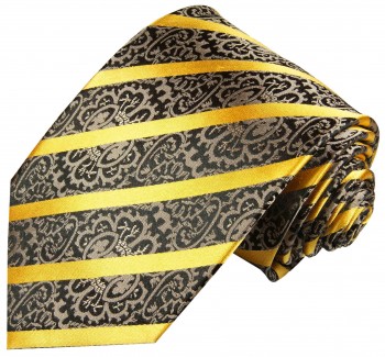 Krawatte schwarz gold barock gestreift Seidenkrawatte - Seide - Krawatte mit Einstecktuch und Manschettenknöpfe