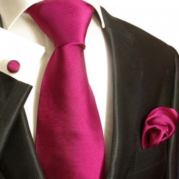 Dark pink necktie set 3pcs + handkerchief + cufflinks 942