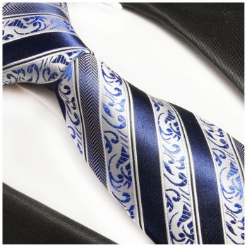 Blau barock gestreifte Krawatte 100% Seidenkrawatte Paul Malone 855