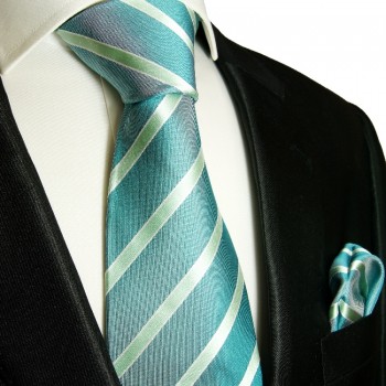 Blaue Krawatten Set 2tlg Seidenkrawatte + Einstecktuch 715