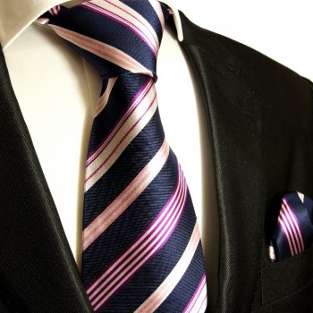Silk Necktie Set 2pcs. Tie + Handkerchief blue pink 608