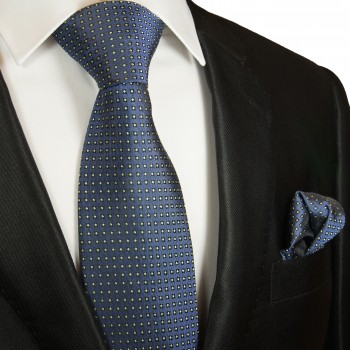Blau grün gepunktet Krawatten Set 2tlg Seidenkrawatte + Einstecktuch 2041