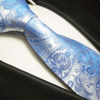 Krawatte blau silber 100% Seide paisley 428