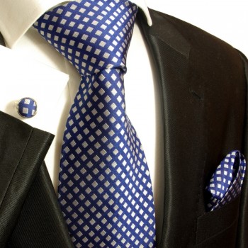 Blue necktie set 3pcs + handkerchief + cufflinks 321