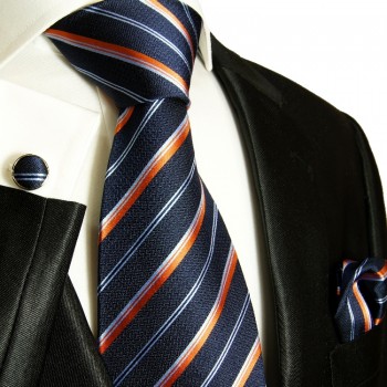 Blue necktie set 3pcs + handkerchief + cufflinks 722