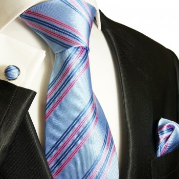 Blue necktie set 3pcs + handkerchief + cufflinks 727