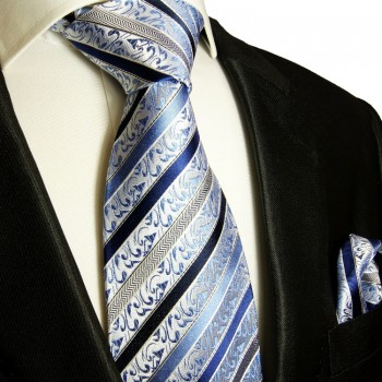 Blaue Krawatten Set 2tlg Seidenkrawatte + Einstecktuch 718