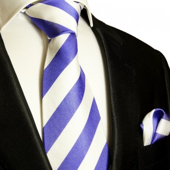 Weiß blaue Krawatten Set 2tlg Seidenkrawatte + Einstecktuch 829