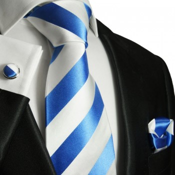 Blue necktie set 100% silk tie + handkerchief + cufflinks 413
