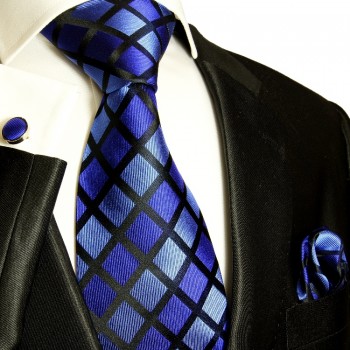 Blaue Krawatten Set 3tlg 100% Seidenkrawatte Paul Malone 480