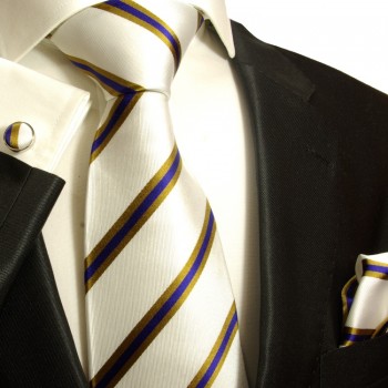 White blue necktie set 100% silk tie + handkerchief + cufflinks 782
