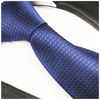 Krawatte blau uni Seidenkrawatte - Seide - Krawatte mit Einstecktuch und Manschettenknöpfe
