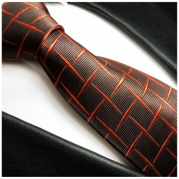 Paul Malone XL Krawatte 165cm orange braune Seidenkrawatte 412