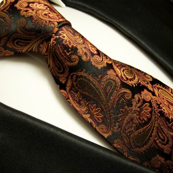 Krawatte braun schwarz 100% Seide paisley brokat 630