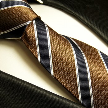 Krawatte braun blau 100% Seide gestreift 286