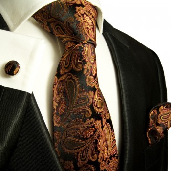 Brown necktie set 3pcs + handkerchief + cufflinks 630
