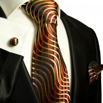 Brown necktie set 3pcs + handkerchief + cufflinks 751