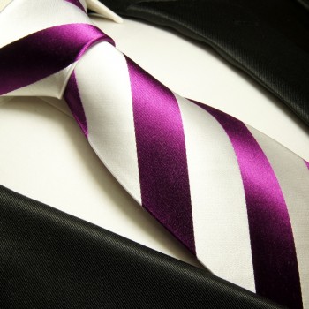 Krawatte pink weiß 100% Seide gestreift 451