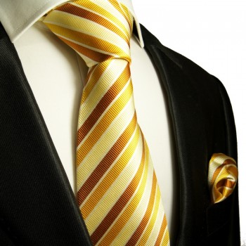 Goldene Krawatten Set 2tlg Seidenkrawatte + Einstecktuch 272