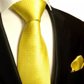 Silk Necktie Set 2pcs. Tie + Handkerchief yellow gold 506