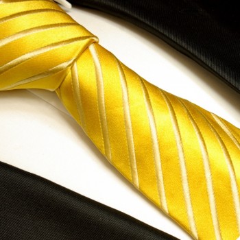 Gold gestreifte Krawatte 100% Seidenkrawatte ( XL 165cm ) 681