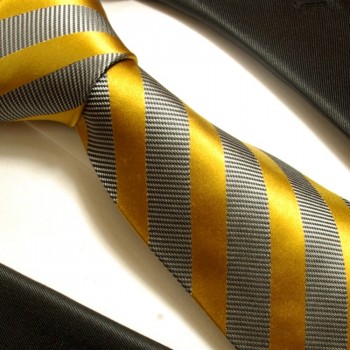 Krawatte gold grau 100% Seide gestreift 640