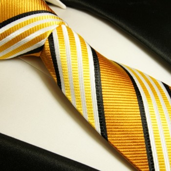 Krawatte gold schwarz 100% Seide gestreift 264