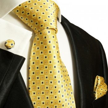Gold necktie set 3pcs + handkerchief + cufflinks 689