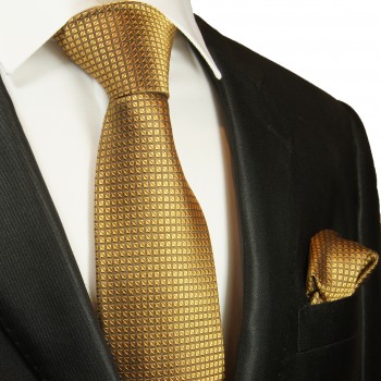 Silk Necktie Set 2pcs. mens tie and pocket square gold checkered 2045
