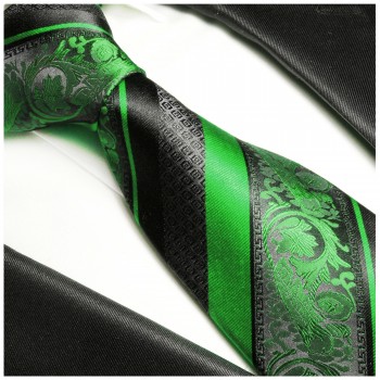 Grün schwarz gestreifte Krawatte 100% Seidenkrawatte ( extra lang 165cm ) 494