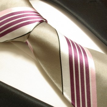 Krawatte silber pink 100% Seide gestreift 713