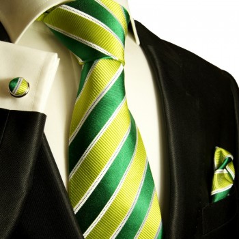 Green necktie set 3pcs + handkerchief + cufflinks 262